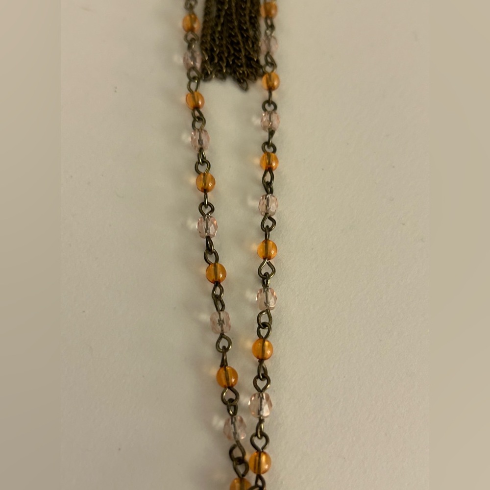 💰FREE add 1/bundle Necklace charms Owl, layered bronze chains peach drop, enamel - Picture 8 of 9